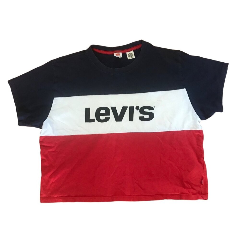Levis Shirt Womens Colorblock Crop XS Red White & Blue 100% Cotton